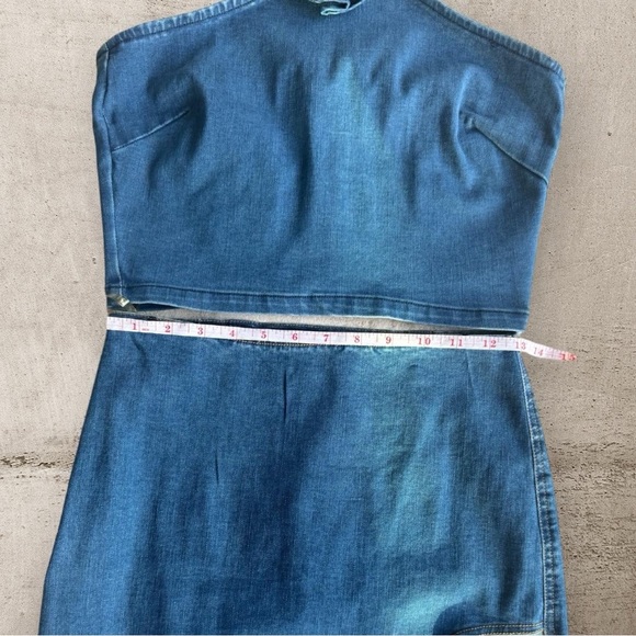 Denim Set High Waist Maxi Skirt Side Slit and cropped top Size M - Picture 5 of 13